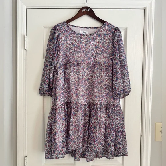 bb dakota purple dress BB Dakota Dress Womens 6 Purple Black Metallic Floral Fit Flare Rockabilly Goth
